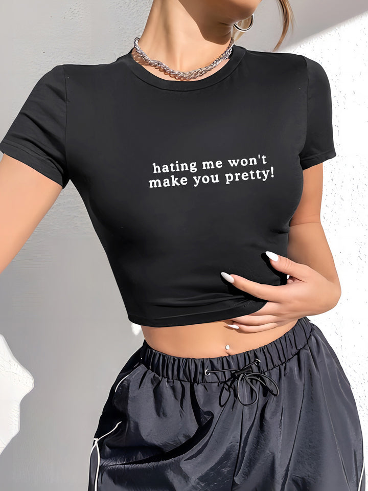 Damen Crop-T-Shirt mit modernem Grafiken-Aufdruck Echo Archiv