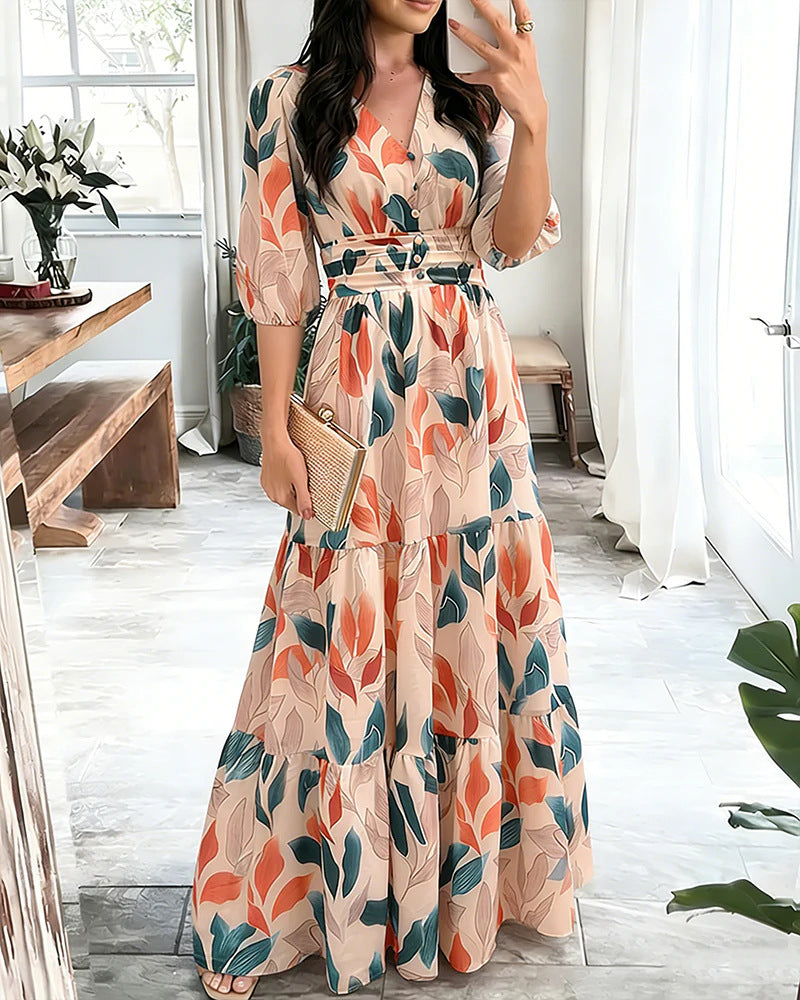 Damen Maxikleid mit Wickeloptik, V-Ausschnitt und geraffter Taillenpartie – Valéora