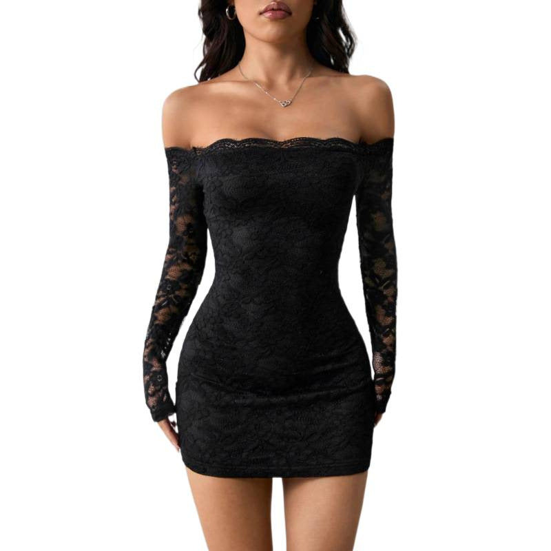 Damen Spitzenkleid mit eleganten transparenten Ärmeln und tailliertem Schnitt Echo Archiv