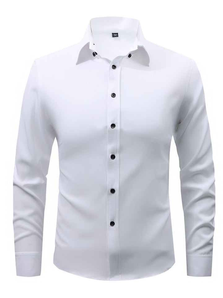 Men's slim fit long sleeve stretch cotton dress shirt with spread collar – Arvello