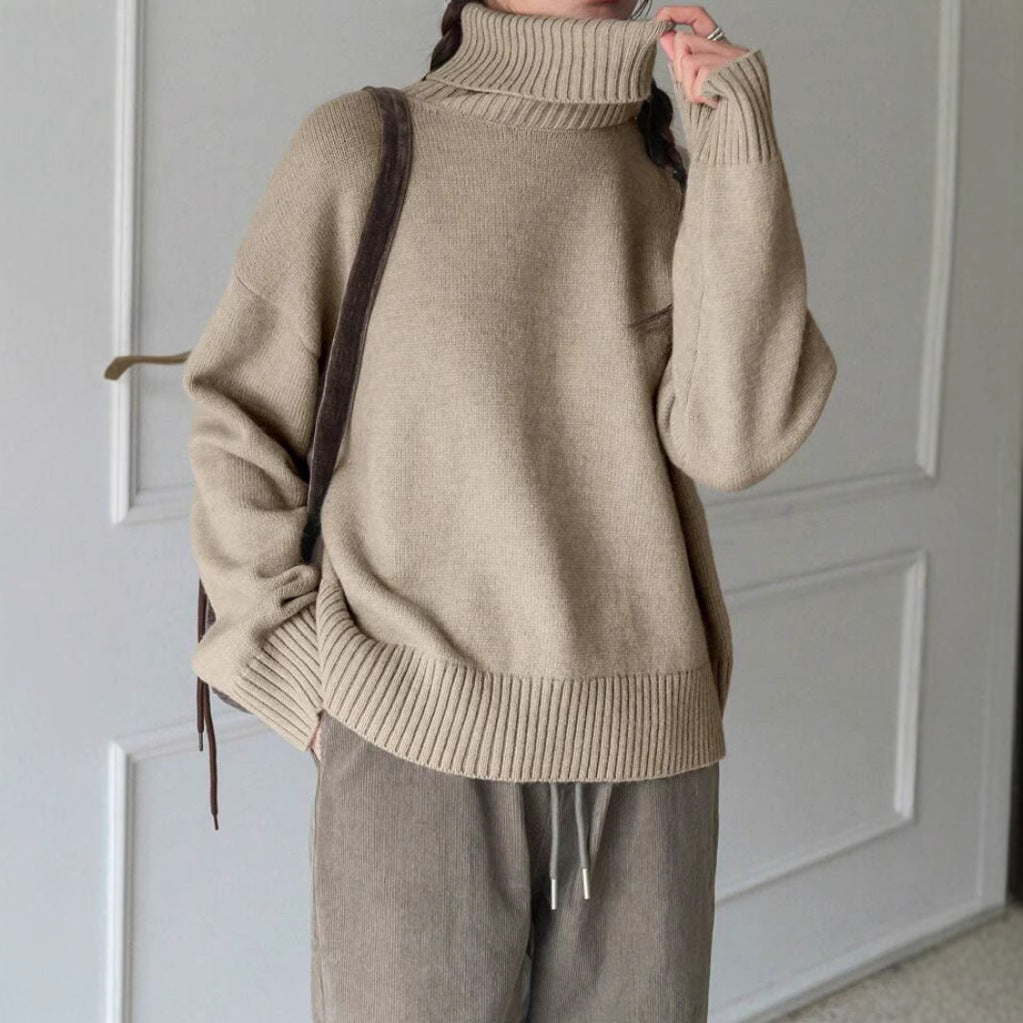 Damen Oversize Rollkragen-Feinstrickpullover mit Raglanärmeln und seitlichen Schlitzen – Mavelle