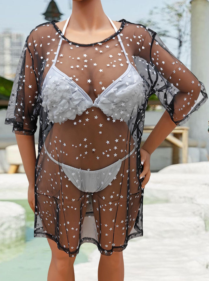 Damen transparenter Strandüberwurf mit funkelnden Sternen Echo Archiv