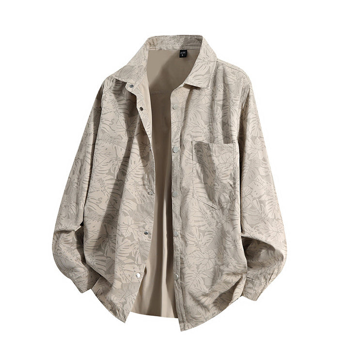 Herren Leichte Overshirt‑Hemdjacke mit botanischem Allover‑Print, Druckknopffront & Brusttasche Echoarchiv