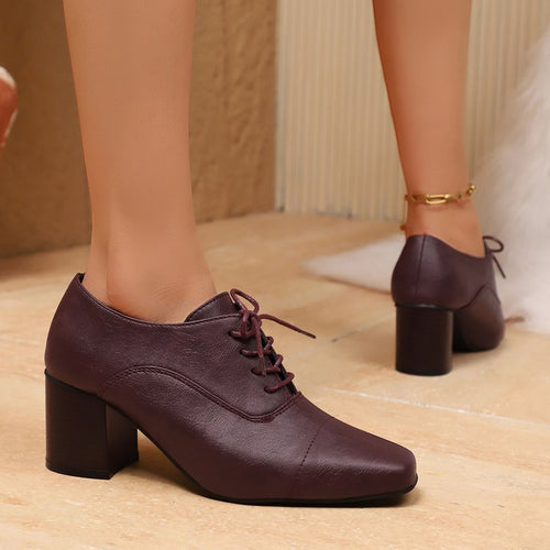 Damen Elegante Schnürpumps mit quadratischer Spitze und mittelhohem Blockabsatz Echoarchiv