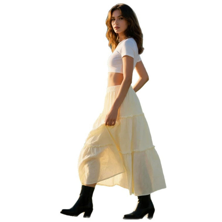 Damen Luftiger Stufenrock mit elastischem Bund und transparenter Chiffon‑Optik – Rosévia