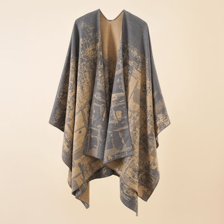 Damen Wollmix-Cape mit grafischem Jacquard, offenem Kimono-Fall und weichfallender Drapierung Echo Archiv