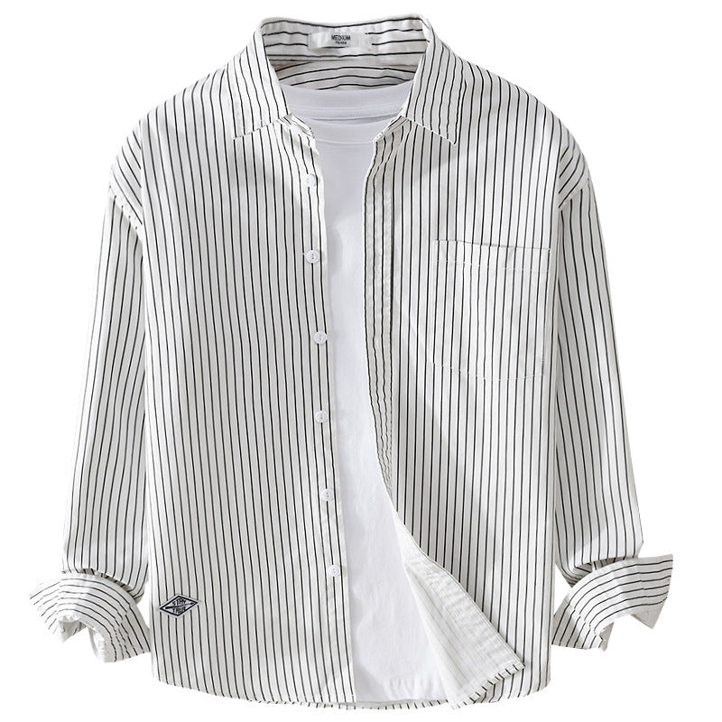 Herren Vertikalgestreiftes Relaxed-Fit Hemdjacken-Overshirt aus leichtem Baumwollmix Echoarchiv