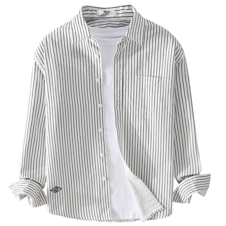 Herren Vertikalgestreiftes Relaxed-Fit Hemdjacken-Overshirt aus leichtem Baumwollmix Echoarchiv