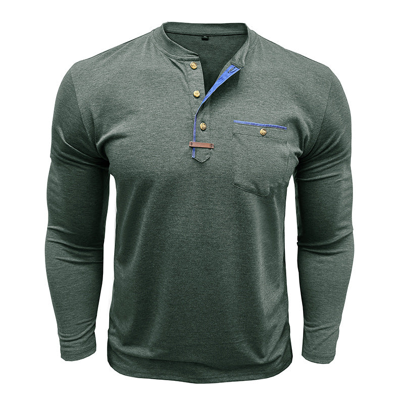 Herren Langarm-Henley-Shirt mit modischen Knöpfen und Brusttasche Echoarchiv