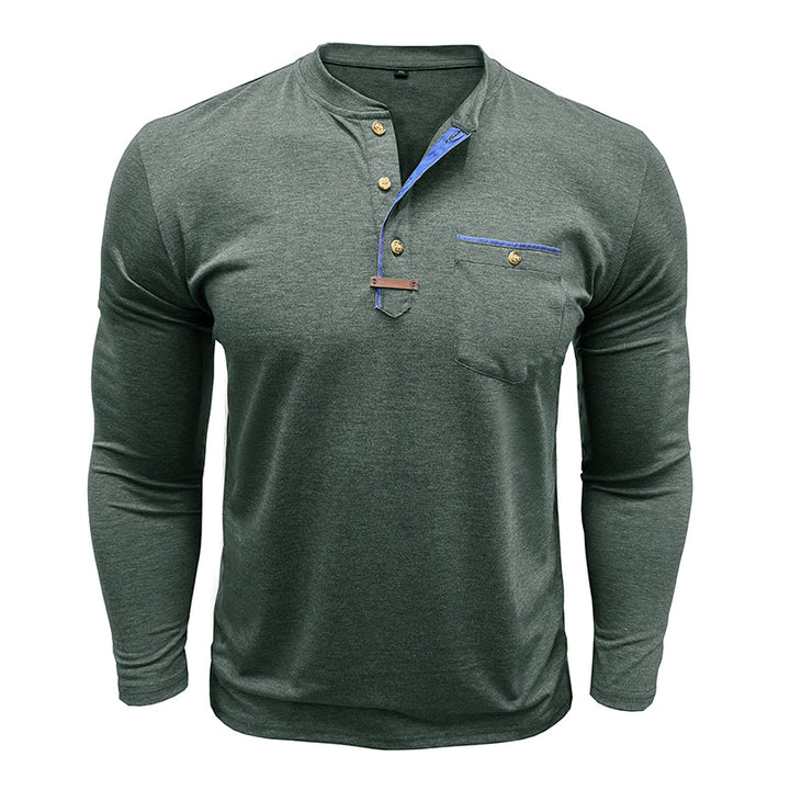Herren Langarm-Henley-Shirt mit modischen Knöpfen und Brusttasche Echoarchiv