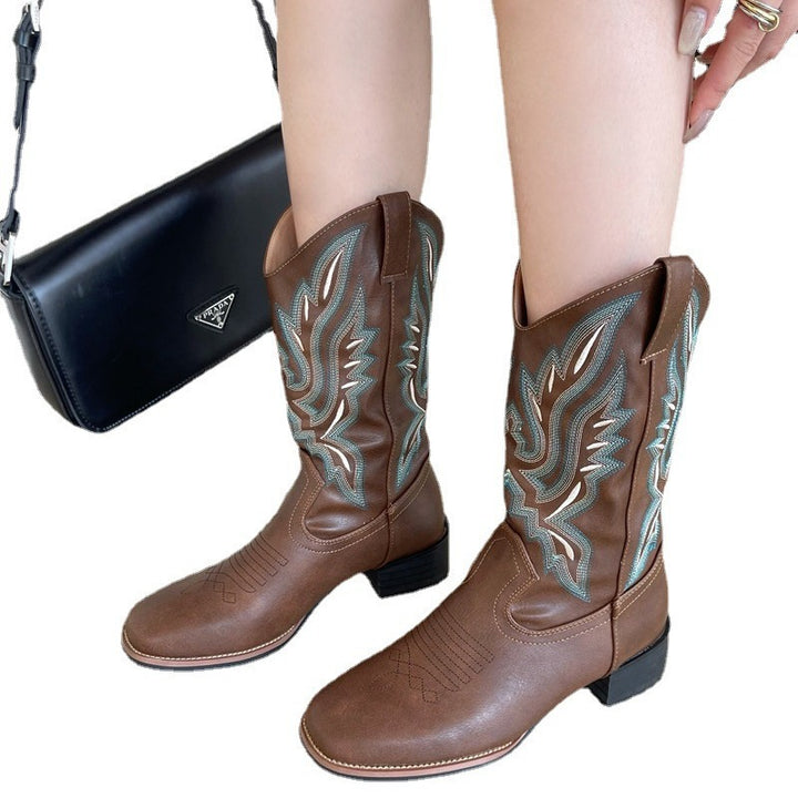 Damen Western-Cowboy-Boots mit aufwendiger Stickerei, mittlerer Schafthöhe und robuster Blockabsatz Echo Archiv