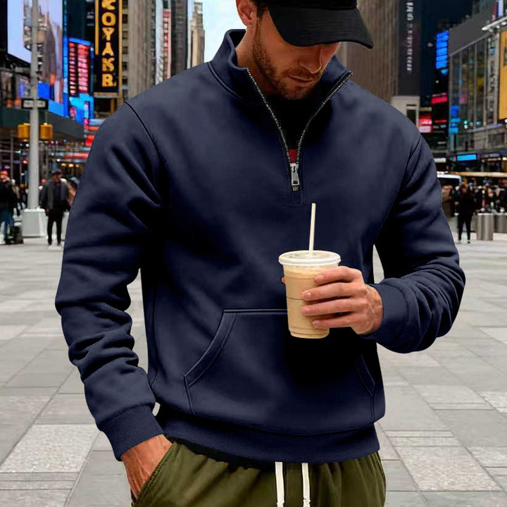 Herren nan Halbzip-Sweatshirt mit Kängurutasche, elastischen Rippbündchen und hohem Stehkragen Echo Archiv