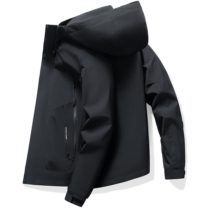 Men's waterproof breathable hooded softshell jacket with taped seams – Cavarno