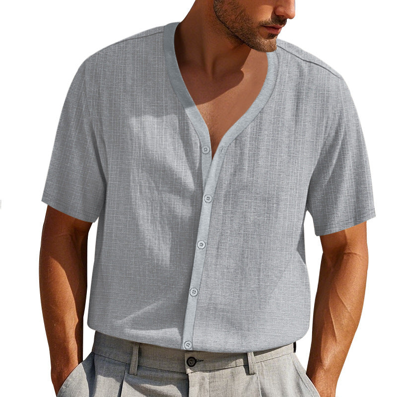 Herren Kurzarm-Henley-Hemd mit modischem V-Ausschnitt und strukturiertem Design Echoarchiv