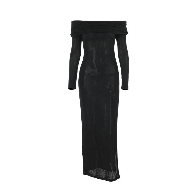 Damen schulterfreies Maxikleid mit eleganter Drapierung und transparentem Oberteil Echo Archiv