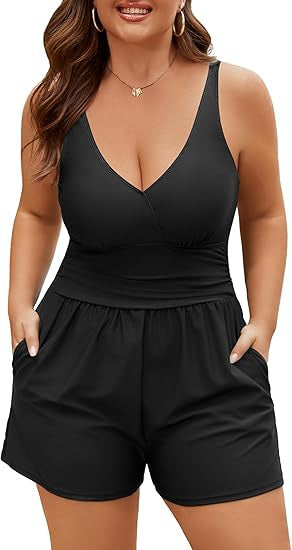 Damen Playsuit mit tiefem V-Ausschnitt und seitlichen Taschen Echo Archiv
