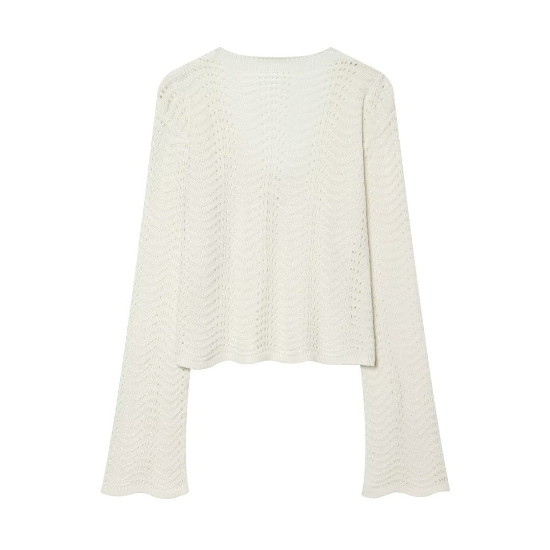 Damen Gestricktes Zweiteiler-Set mit V-Ausschnitt Croppedpullover und Midirock Echo Archiv