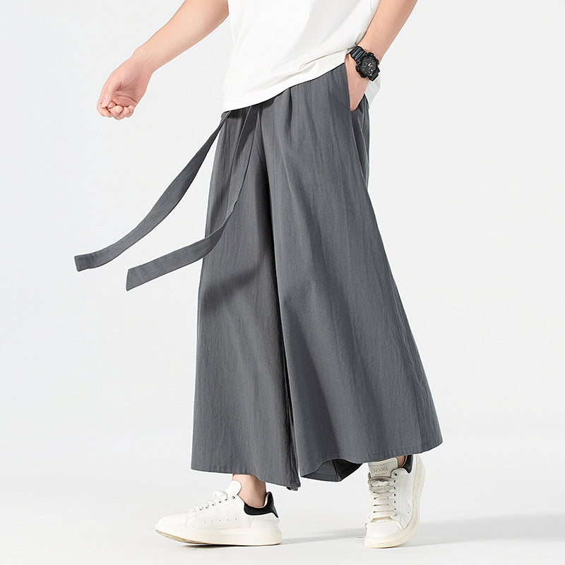 Damen Culotte-Style Hosenrock mit weitem Bein und Bindegürtel Echoarchiv
