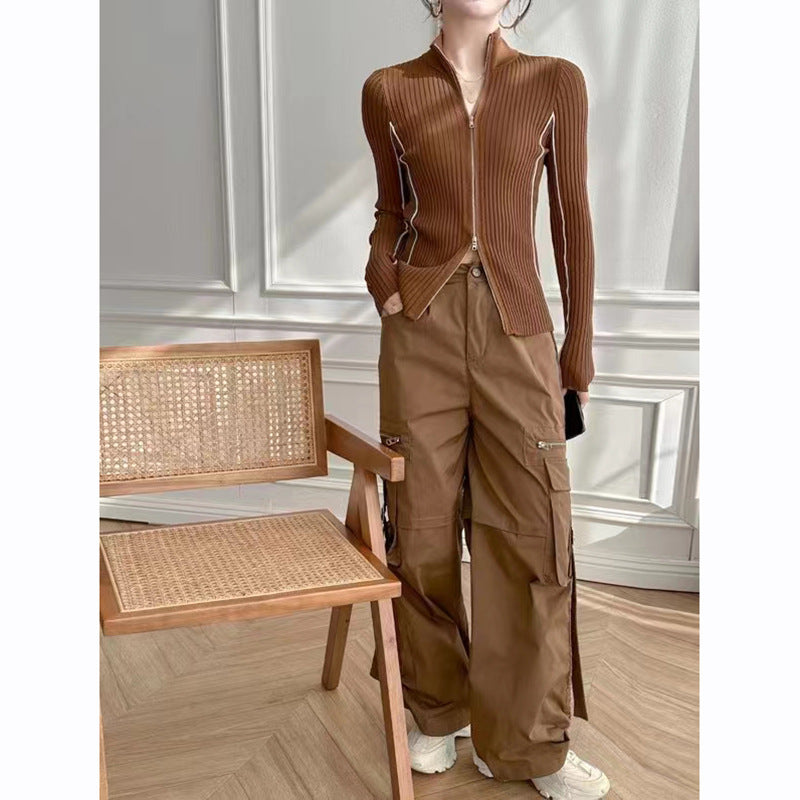 Damen Weite High Waist Cargo‑Hose mit Multipocket‑Design und Zierreißverschlüssen Echo Archiv