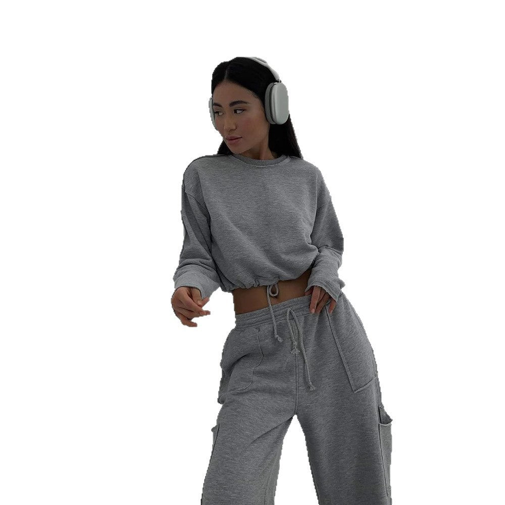 Damen kurzes Sweatshirt mit Kordelzug und Oversize-Ärmeln – Avérine