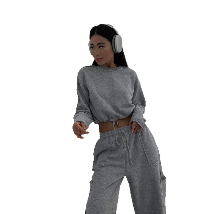 Damen kurzes Sweatshirt mit Kordelzug und Oversize-Ärmeln – Avérine