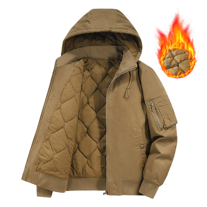 Herren Isolierte Kapuzen‑Bomberjacke mit gesteppter Thermofütterung und Ärmel‑Utilitytasche – Brevano