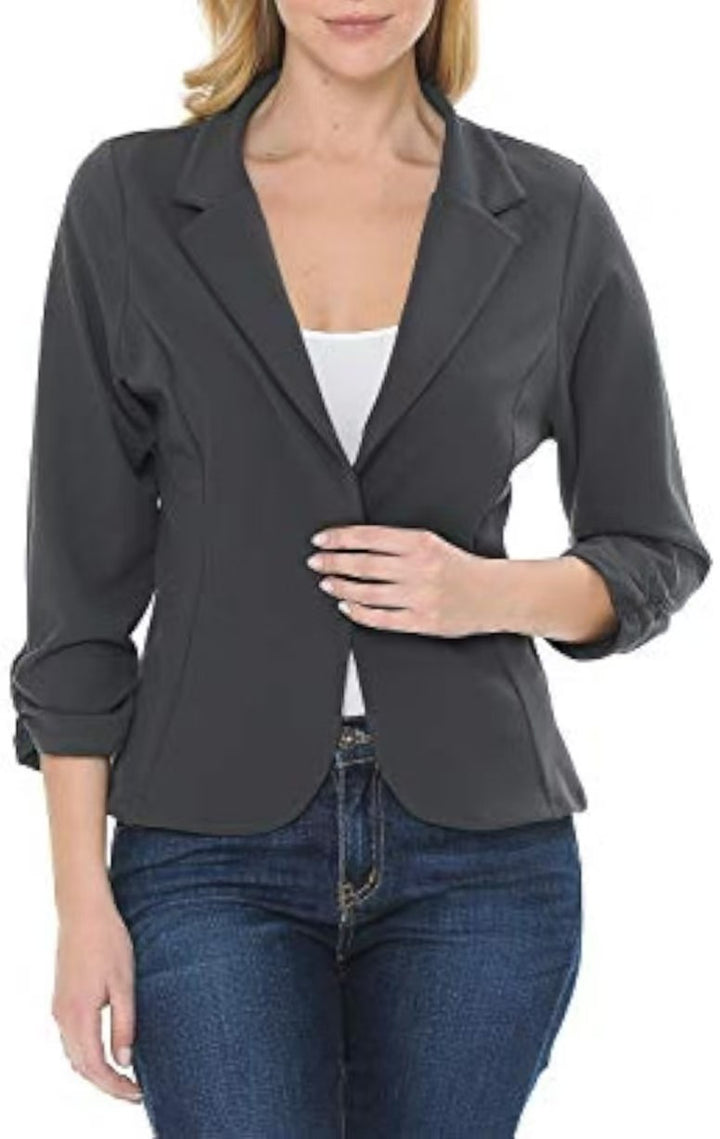 Damen taillierter Jersey-Blazer mit Ein-Knopf-Verschluss und dreiviertelärmeln – Valéne