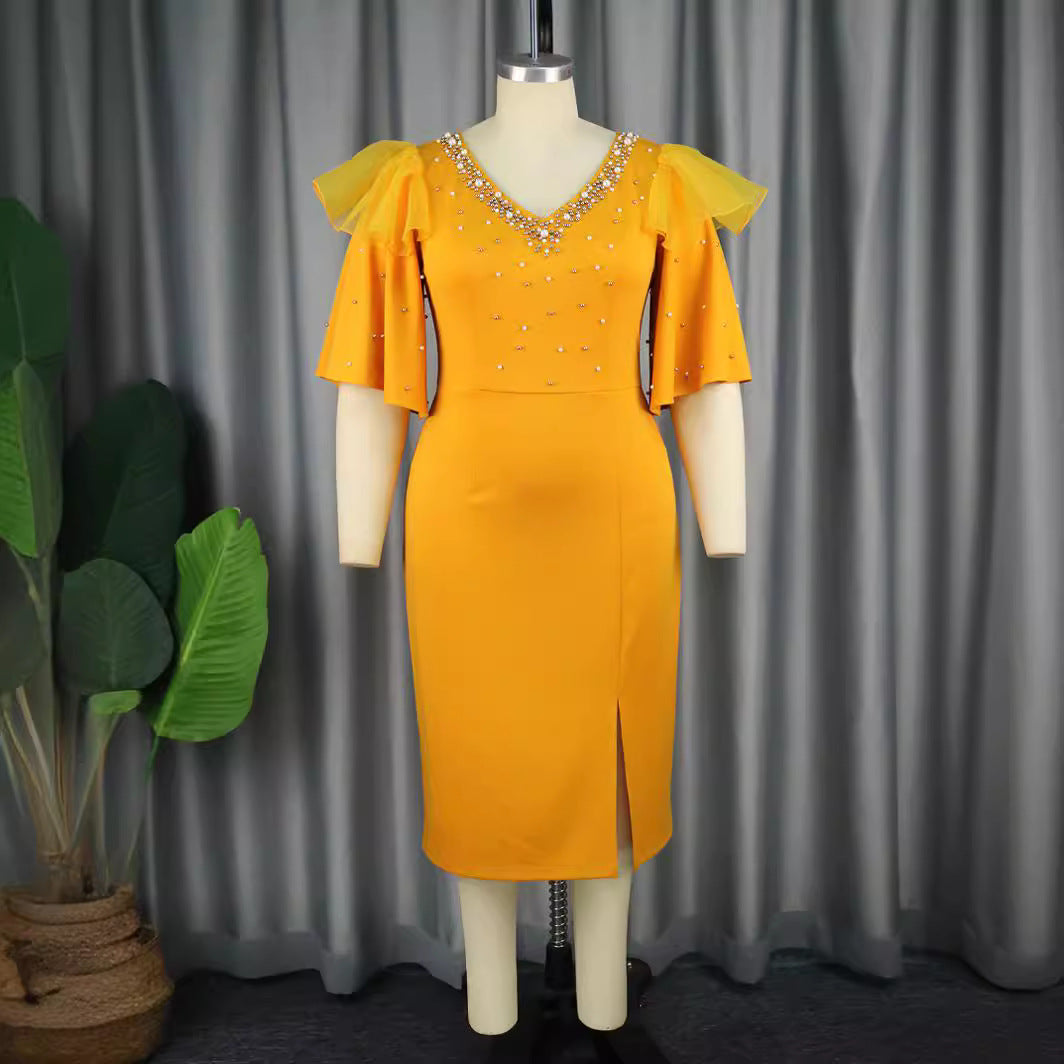 Damen elegantes Schimmerndes Midi-Kleid mit Volantrüsche und Glamourösen Akzenten Echo Archiv