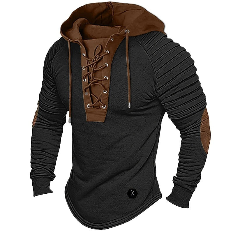 Herren lässiger Kapuzenpullover mit modischem Schnürdesign und strukturierten Ärmeln Echoarchiv
