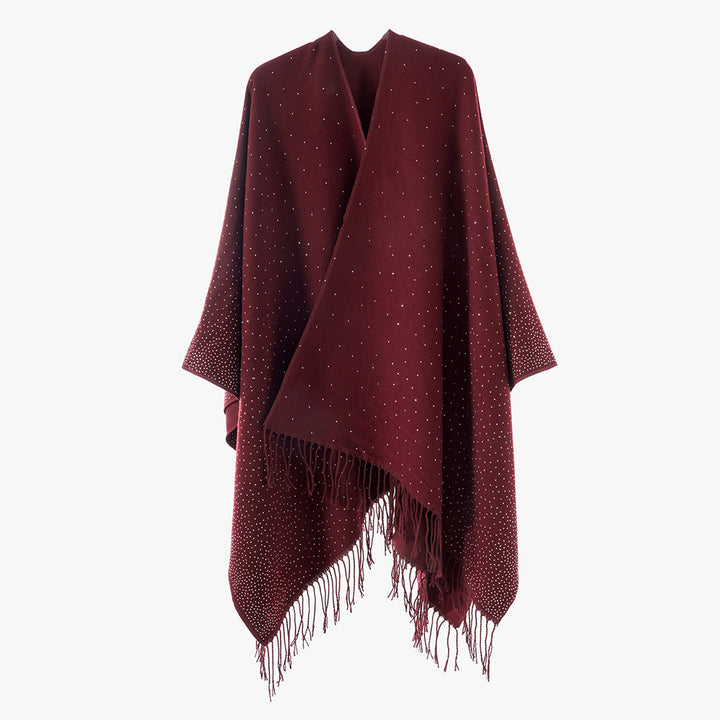 Damen Fransen‑Capeponcho im Oversize‑Fall mit dezentem Pünktchen‑Glanz Echo Archiv