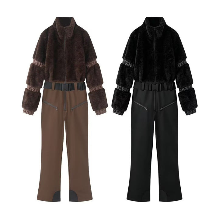 Damen Winterlicher Utility-Overall mit Teddyjacke, hohem Bund und Gurt Echo Archiv