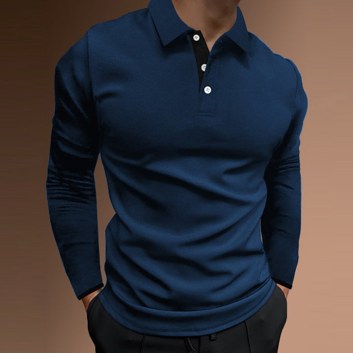Herren elegantes Langarm-Polohemd mit strukturiertem Gewebe Echoarchiv
