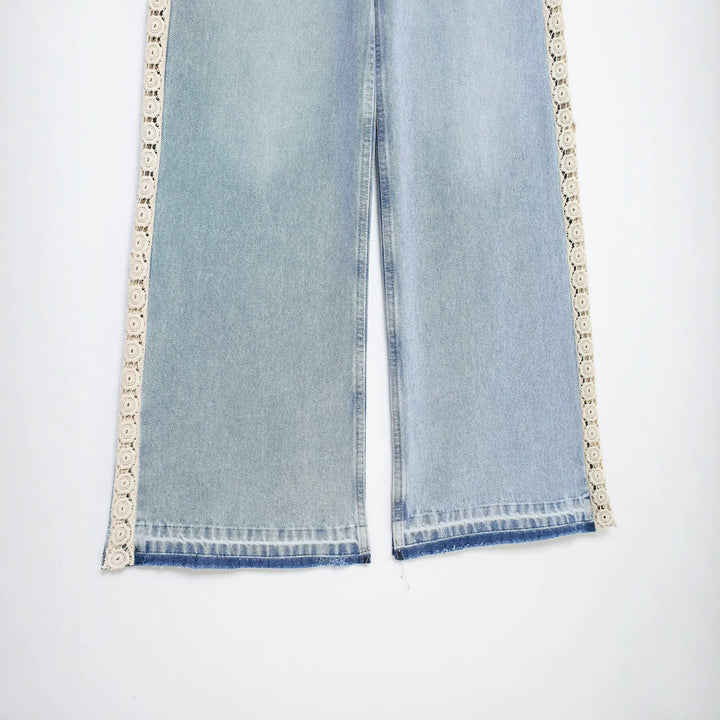 Damen Highwaist Cropped Wide‑Leg Jeans mit Häkelspitzen-Seitenstreifen Echo Archiv