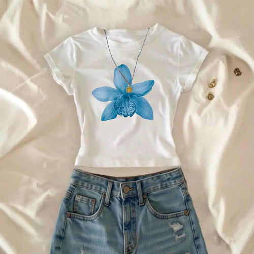 Damen Crop-T-Shirt mit floralem Druck und lässigem Schnitt Echo Archiv