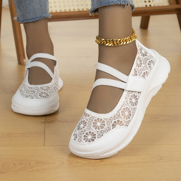 Damen Ballerina‑Sneaker mit floraler Spitzenoberfläche und dämpfender Plateau‑Sohle Echoarchiv
