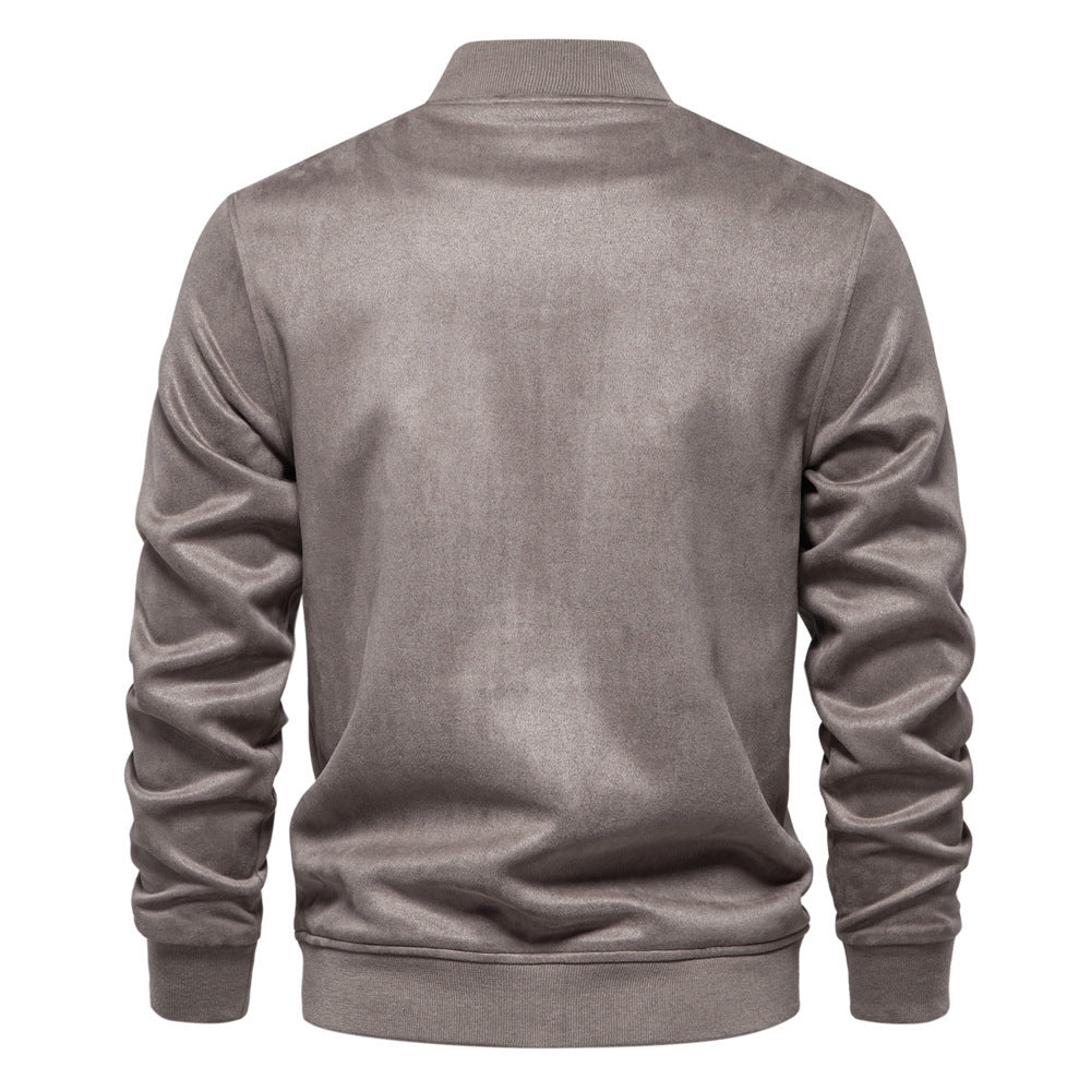 Herren nan Wildlederoptik-Collegejacke mit Druckknopfverschluss, Pattentaschen und geripptem Saum Echo Archiv