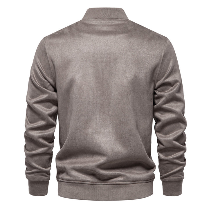 Herren nan Wildlederoptik-Collegejacke mit Druckknopfverschluss, Pattentaschen und geripptem Saum Echo Archiv