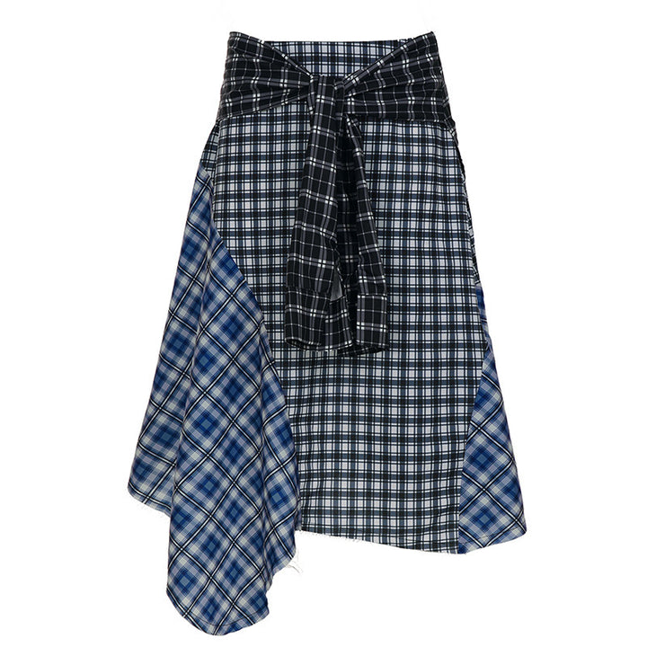 Damen Asymmetrischer Midirock im Karo-Patchwork mit Bundschärpe Echo Archiv