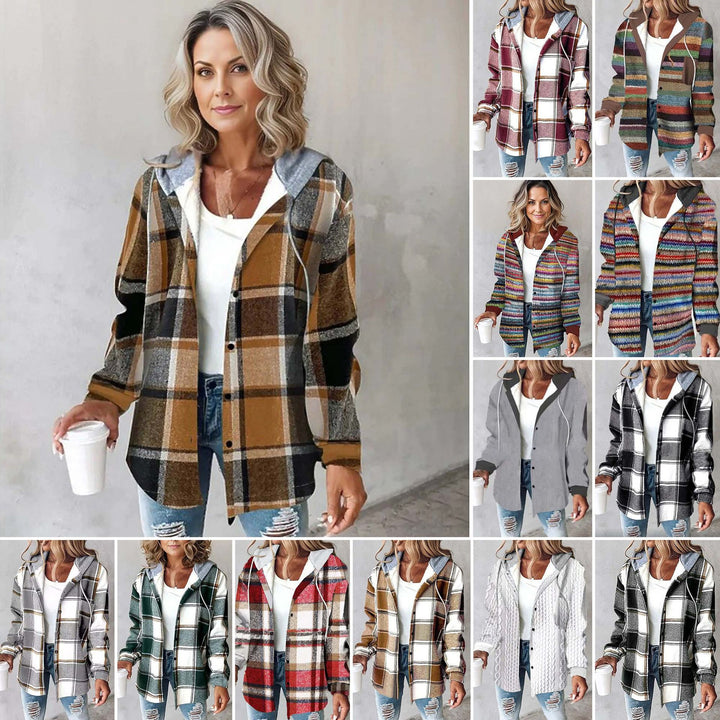 Damen Kapuzencardigan mit Streifen und Druckknopfblende Echoarchiv