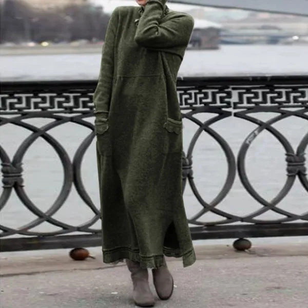 Damen nan langes Strickmaxikleid mit Seitenschlitzen und aufgesetzten Taschen Echo Archiv