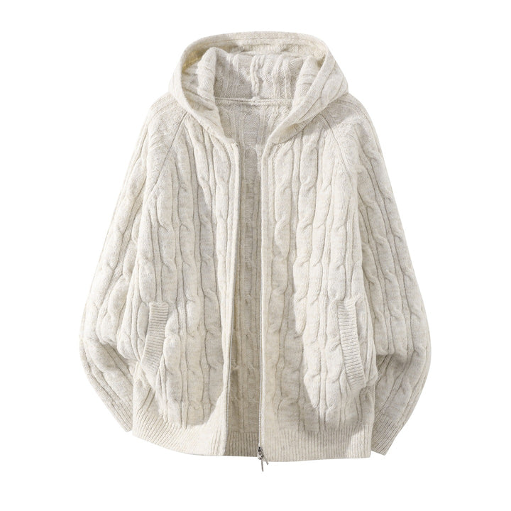 Damen Oversize Kapuzen-Strickjacke mit Zopfmuster und teilbarem Reißverschluss Echoarchiv