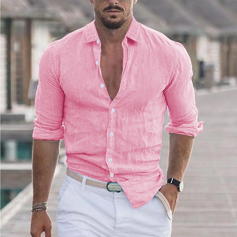 Herren lässiges Leinenhemd mit knopffreier Front und eleganten Details Echoarchiv