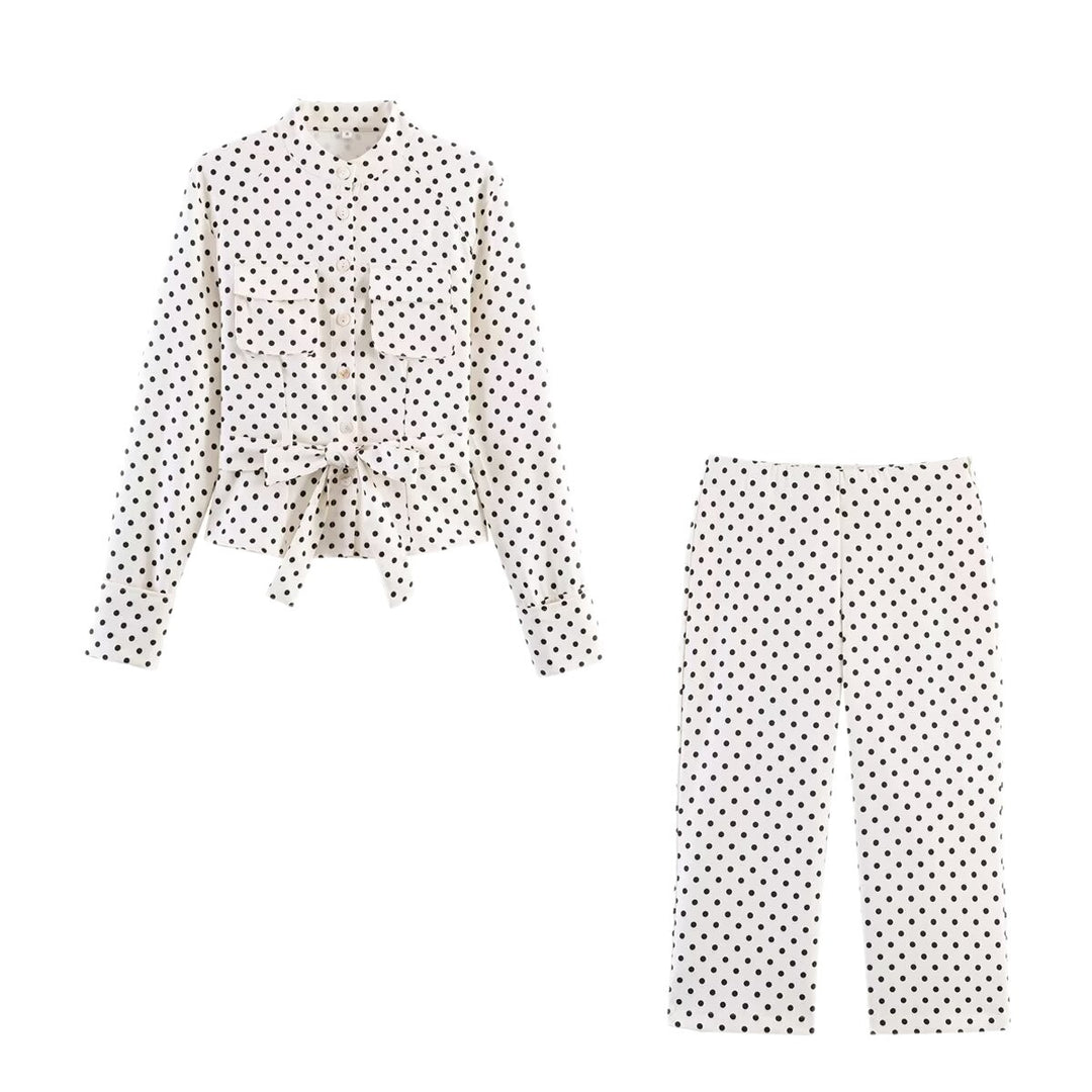 Damen Blusejacke mit Bindegürtel, Brusttaschen und Polka-Dot‑Muster Echoarchiv