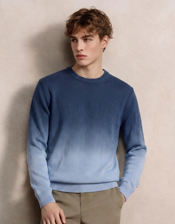 Herren Feinstrick-Pullover mit Dip-Dye-Effekt und Rundhalsausschnitt Echoarchiv