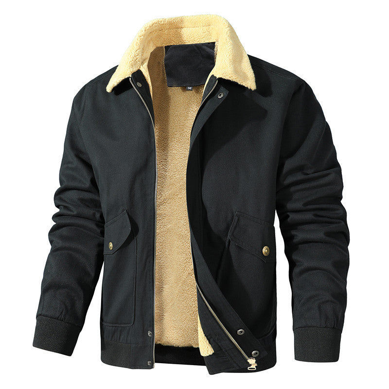 Herren Canvas-Blouson mit durchgehendem Sherpa‑Futter und Hemdkragen – Taviero