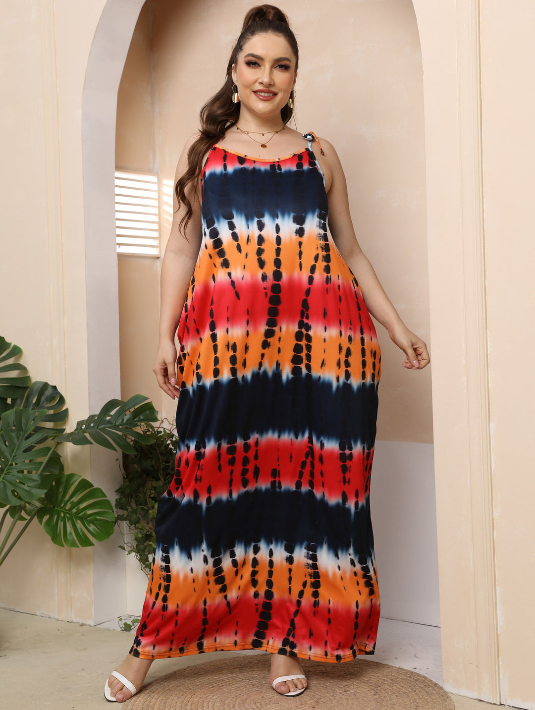 Damen luftiges Maxikleid mit buntem Batikmuster Echo Archiv