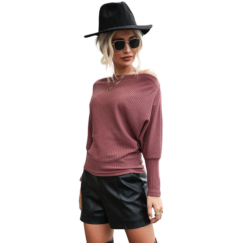 Damen Off-Shoulder Strukturstrickpullover mit weitem Carmenausschnitt Echoarchiv