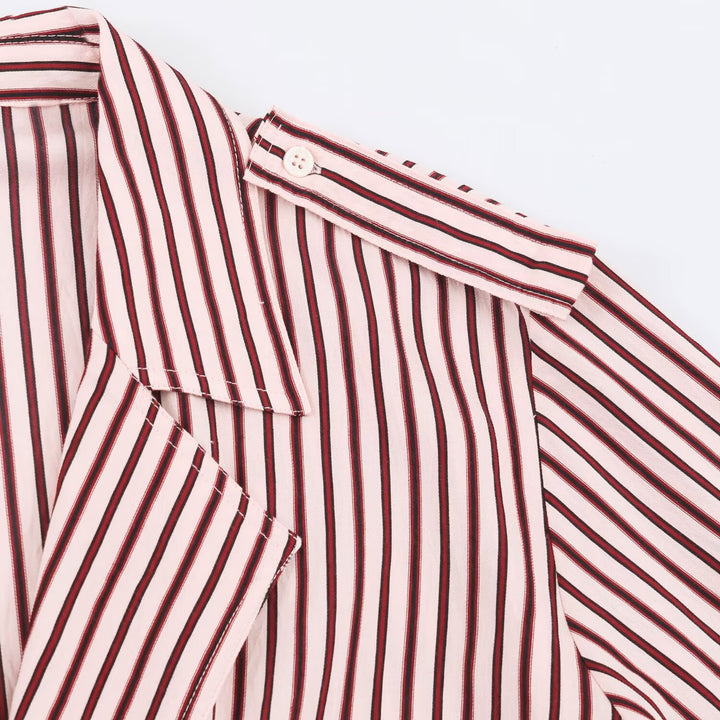 Damen Gestreifte Cropped-Blousonjacke mit Reverskragen, Pattentaschen und Gummizugsaum Echo Archiv