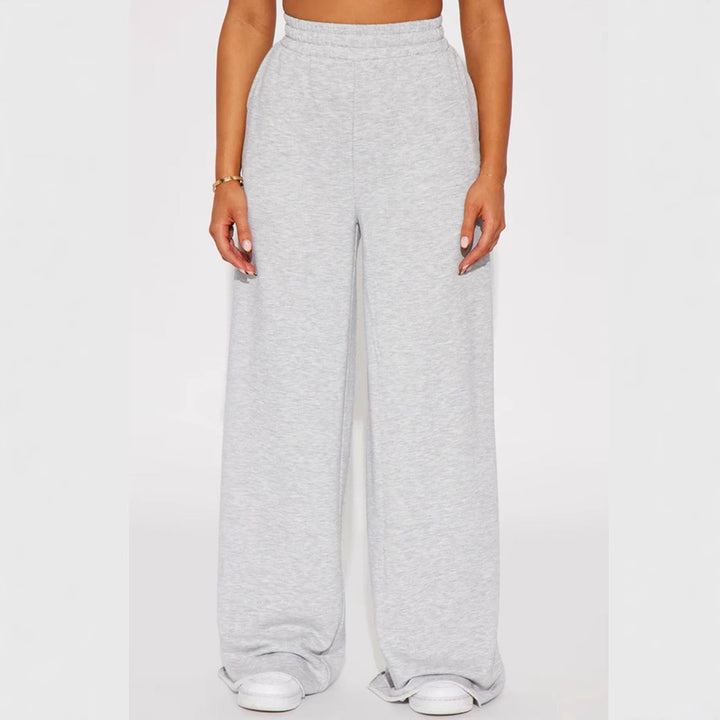 Damen nan High‑Waist Palazzohose aus French-Terry mit weitem Bein, elastischem Komfortbund und offenen Saumkanten Echo Archiv