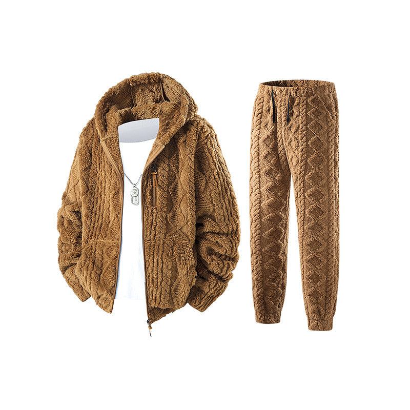 Herren Kuscheliges Sherpa-Fleece Set mit Kapuzenjacke und Strick‑Optik Jogginghose Echo Archiv